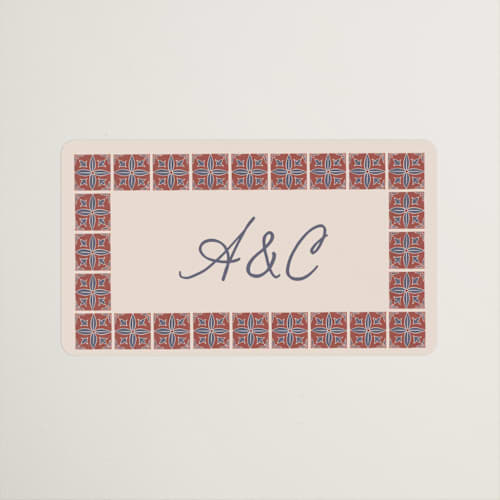 This is a terracotta wedding favor labels with standard by Katharine Watson called block print tile printing on uncoated sticker paper in sticker