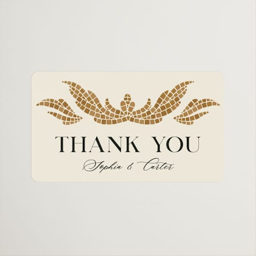 This is a sand wedding favor labels with standard by GeekInk Design called floral mosaic printing on uncoated sticker paper in sticker