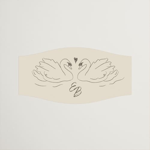 This is a buttercream wedding favor labels with standard by Helena Vitto called the swan printing on uncoated sticker paper in sticker