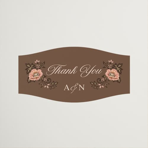 This is a chocolate wedding favor labels with standard by Paola Benenati called blooming path printing on uncoated sticker paper in sticker