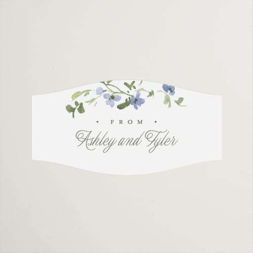 This is a bluebell wedding favor labels with standard by Everett Paper Goods called flowering vine printing on uncoated sticker paper in sticker
