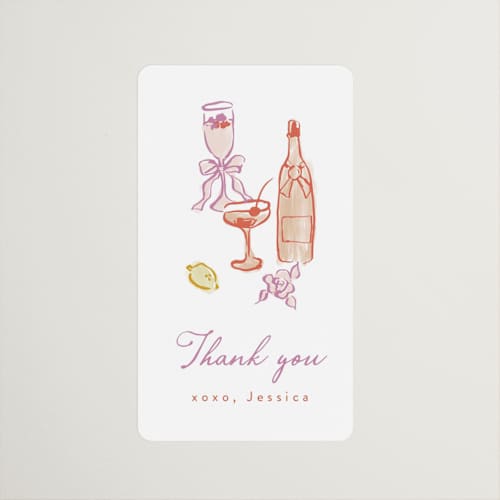 This is a orchid wedding favor labels with standard by Cass Loh called cocktails and laughter printing on uncoated sticker paper in sticker