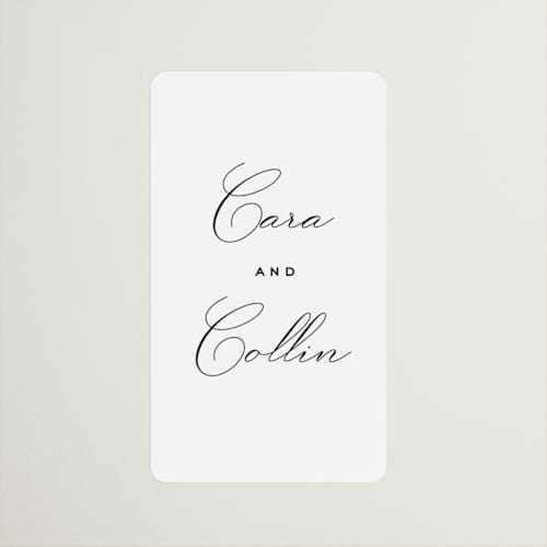 This is a linen wedding favor labels with standard by Olivia Kanaley Inman called limelight printing on uncoated sticker paper in sticker