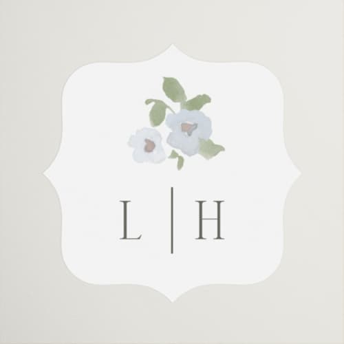 This is a blue bell wedding favor labels with standard by Everett Paper Goods called portico printing on uncoated sticker paper in sticker