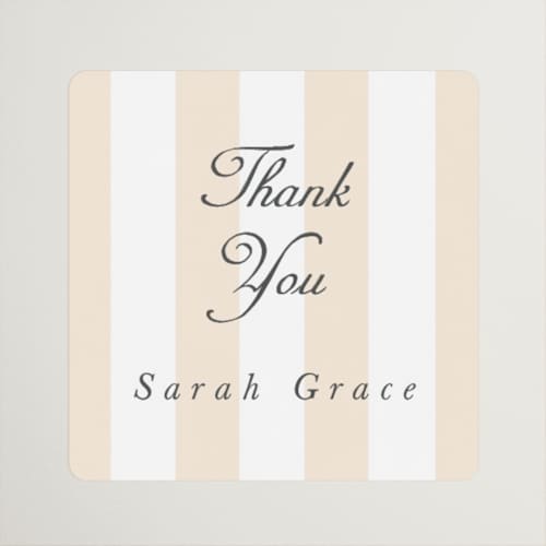 This is a peach custom stickers with standard by Sara Hicks Malone called awning stripe printing on uncoated sticker paper in sticker