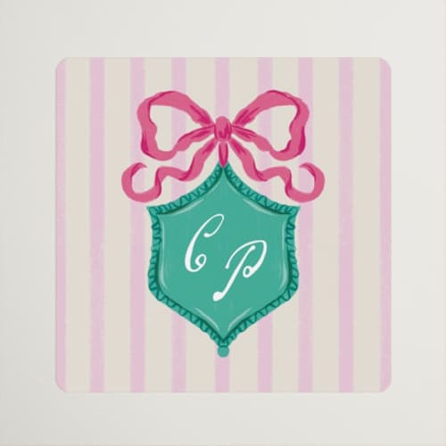 This is a peony wedding favor labels with standard by Jackie Crawford called whimsical hand illustrated crest printing on uncoated sticker paper in sticker