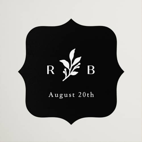 This is a black dahlia wedding favor labels with standard by Olivia Raufman called petite sprig printing on uncoated sticker paper in sticker