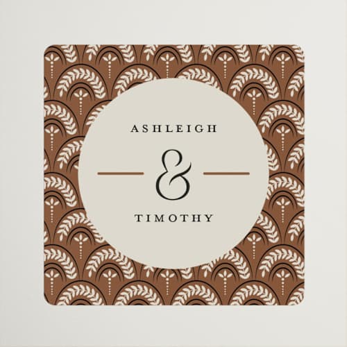 This is a almond wedding favor labels with standard by Heather Schertzer called boho swashes printing on uncoated sticker paper in sticker