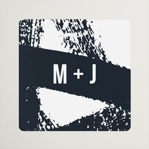 This is a navy wedding favor labels with standard by Everett Paper Goods called crossed brushstrokes printing on uncoated sticker paper in sticker