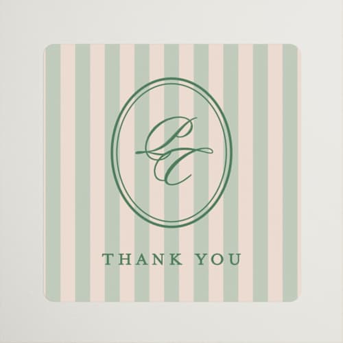 This is a emerald wedding favor labels with standard by Creo Study called scripted printing on uncoated sticker paper in sticker