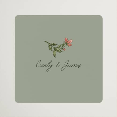 This is a coral fern wedding favor labels with standard by Chris Griffith called wedding tapestry printing on uncoated sticker paper in sticker