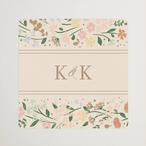 This is a ivory wedding favor labels with standard by Jennifer Wick called esther's garden printing on uncoated sticker paper in sticker