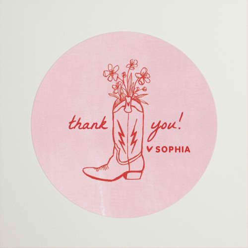 This is a strawberry wedding favor labels with standard by Erin Kessler called party boots printing on uncoated sticker paper in sticker