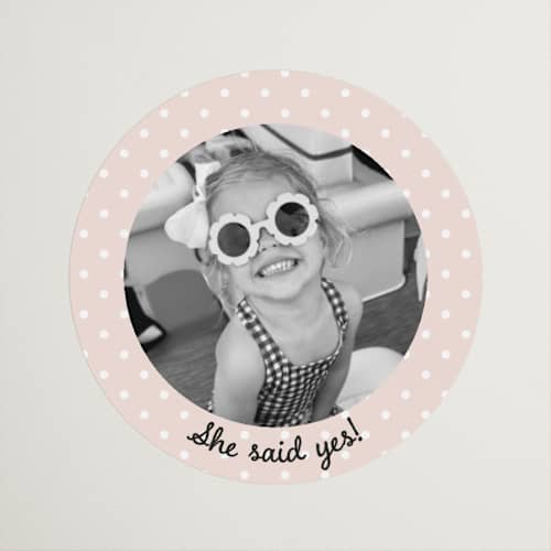 This is a blush wedding favor labels with standard by Kim Dietrich Elam called estate printing on uncoated sticker paper in sticker