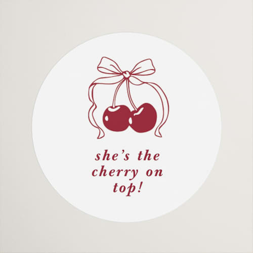 This is a bing cherry wedding favor labels with standard by Charter Oaks Creative called classic cherries printing on uncoated sticker paper in sticker