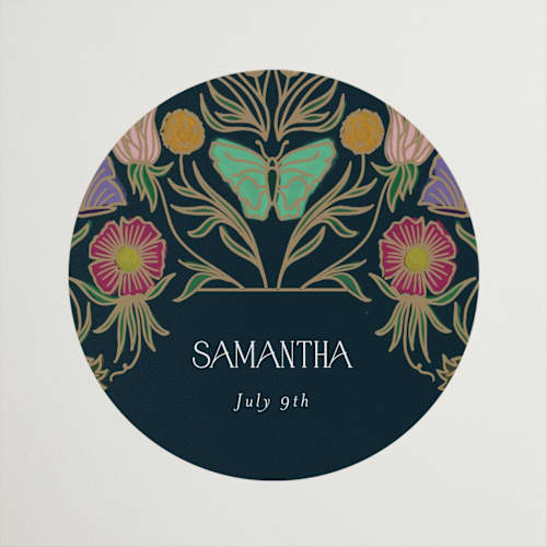 This is a midnight garden custom stickers with standard by Simona Camp called gilded tapestry printing on uncoated sticker paper in sticker