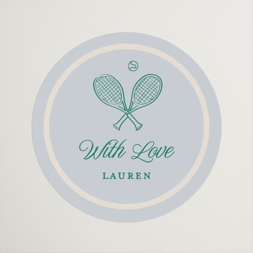 This is a sky custom stickers with standard by Leia Matt called racquet club printing on uncoated sticker paper in sticker
