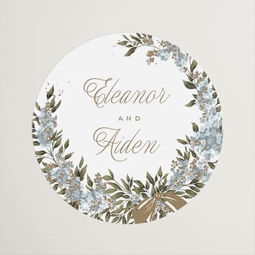 This is a bluebell custom stickers with standard by Leah Bisch called ribbon wreath printing on uncoated sticker paper in sticker
