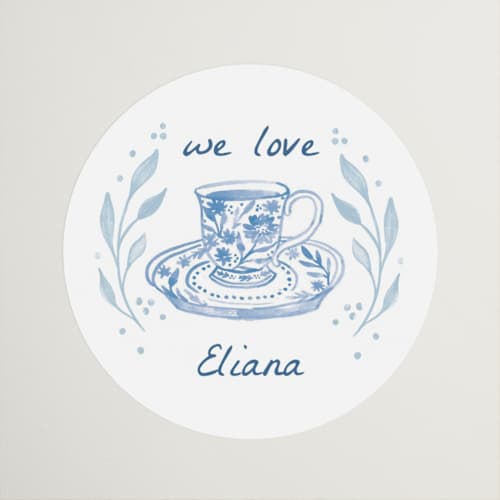 This is a periwinkle custom stickers with standard by Alethea and Ruth called tea cup party printing on uncoated sticker paper in sticker