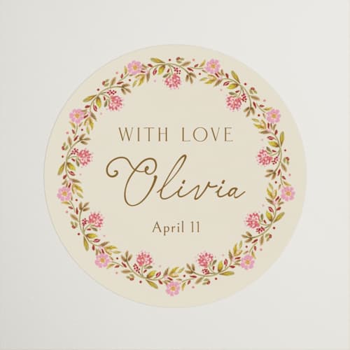 This is a cream custom stickers with standard by Paola Benenati called in the garden printing on uncoated sticker paper in sticker
