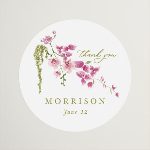 This is a chartreuse custom stickers with standard by Tamara Hilje called cascading florals branch printing on uncoated sticker paper in sticker