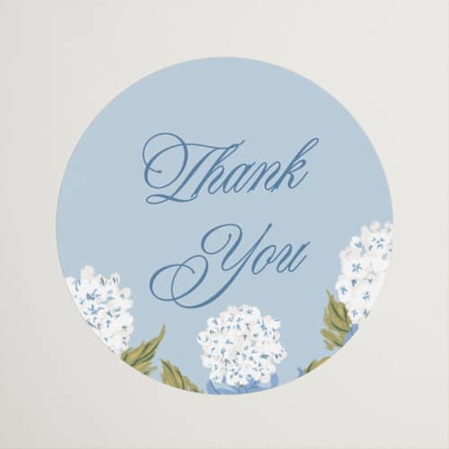 This is a blue bell custom stickers with standard by Jackie Crawford called hydrangea bow bouquets printing on uncoated sticker paper in sticker