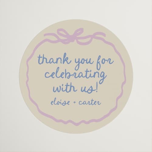 This is a lilac wedding favor labels with standard by Stephanie Heinrich Godbout called pastel bow printing on uncoated sticker paper in sticker