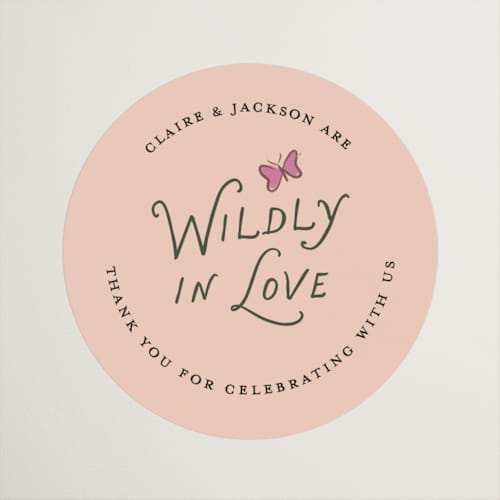 This is a carnation wedding favor labels with standard by Itsy Belle Studio called wildly in love printing on uncoated sticker paper in sticker