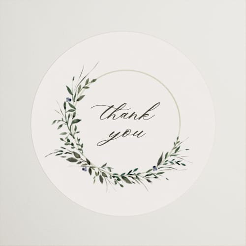 This is a champagne wedding favor labels with standard by Lori Wemple called green wreath printing on uncoated sticker paper in sticker