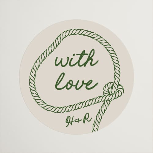 This is a lasso wedding favor labels with standard by Claudia Orengo called western printing on uncoated sticker paper in sticker