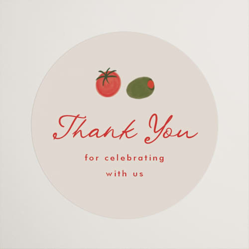 This is a saucy wedding favor labels with standard by Anna Elder called olive bites printing on uncoated sticker paper in sticker