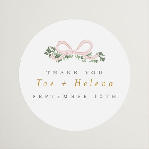 This is a blush wedding favor labels with standard by Itsy Belle Studio called ribbonly frame printing on uncoated sticker paper in sticker