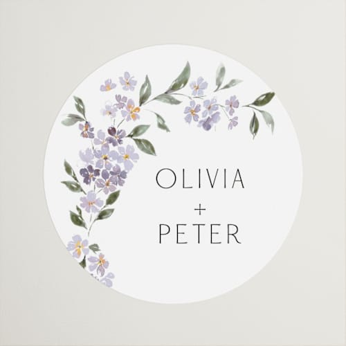 This is a periwinkle wedding favor labels with standard by Itsy Belle Studio called sweeping vine printing on uncoated sticker paper in sticker