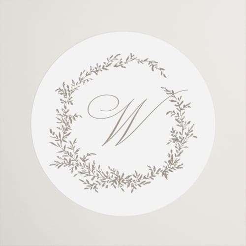 This is a chantilly wedding favor labels with standard by Wildfield Paper Co called romantic wreath printing on uncoated sticker paper in sticker