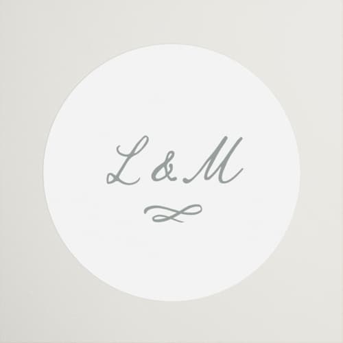This is a sage wedding favor labels with standard by Sara Hicks Malone called signature monogram printing on uncoated sticker paper in sticker