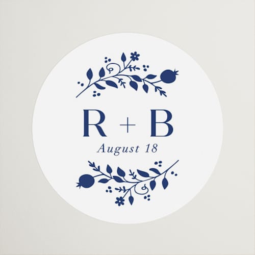 This is a royal wedding favor labels with standard by Nam Bourassa called pomegranate floral frame printing on uncoated sticker paper in sticker