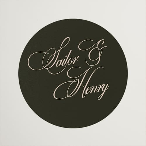 This is a midnight forest wedding favor labels with standard by Morgan Kendall called playbill printing on uncoated sticker paper in sticker