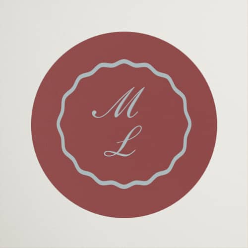 This is a burgundy wedding favor labels with standard by Baumbirdy called scallop frame printing on uncoated sticker paper in sticker
