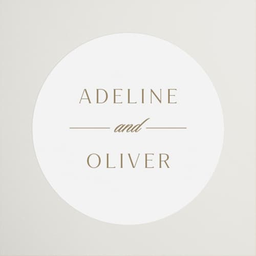 This is a golden wedding favor labels with standard by Stacey Meacham called classic decorum printing on uncoated sticker paper in sticker