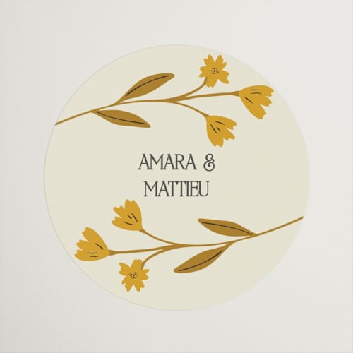 This is a yolk wedding favor labels with standard by Morgan Kendall called vintage wildflowers printing on uncoated sticker paper in sticker