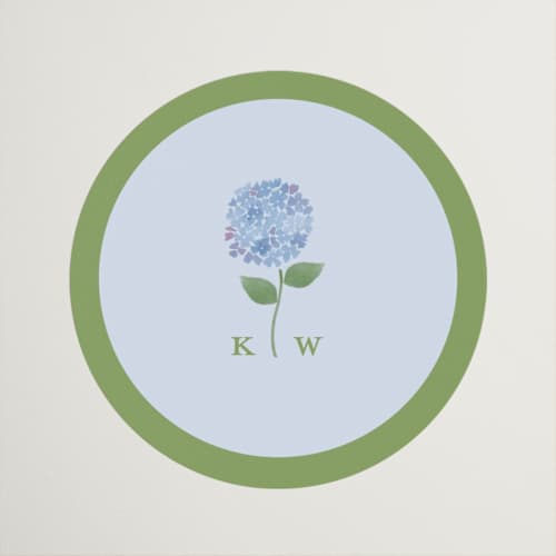 This is a coastal wedding favor labels with standard by Madhvi Samimi called hydrangea vines printing on uncoated sticker paper in sticker