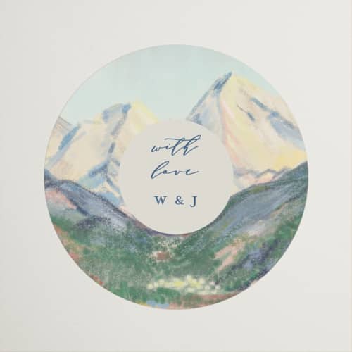This is a summer wedding favor labels with standard by Petra Kern called the valley printing on uncoated sticker paper in sticker
