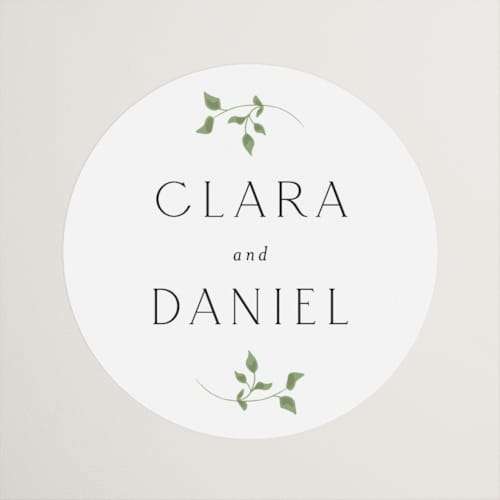 This is a alabaster wedding favor labels with standard by Susan Moyal called delicate vine printing on uncoated sticker paper in sticker