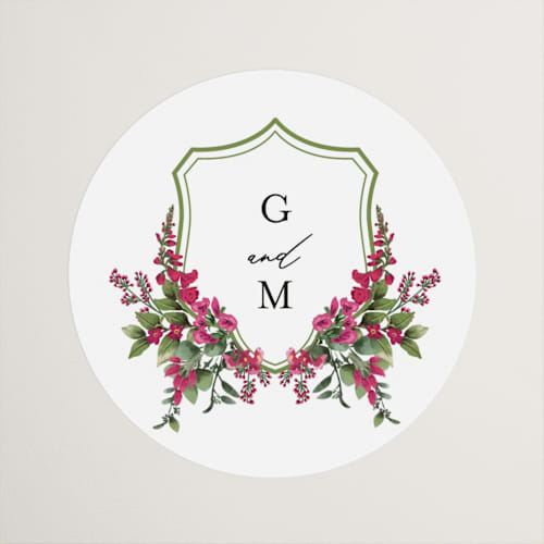 This is a peony wedding favor labels with standard by Susan Moyal called romantic florals printing on uncoated sticker paper in sticker