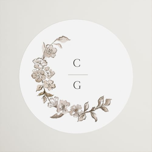 This is a sephia wedding favor labels with standard by Itsy Belle Studio called daphne printing on uncoated sticker paper in sticker
