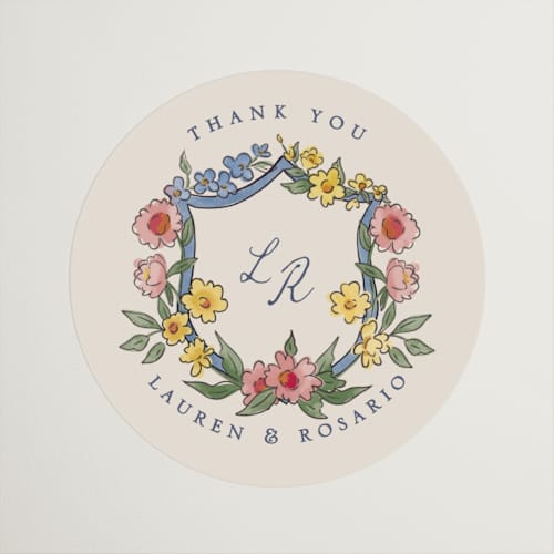 This is a cornflower wedding favor labels with standard by Chris Griffith called a wedding in low country printing on uncoated sticker paper in sticker