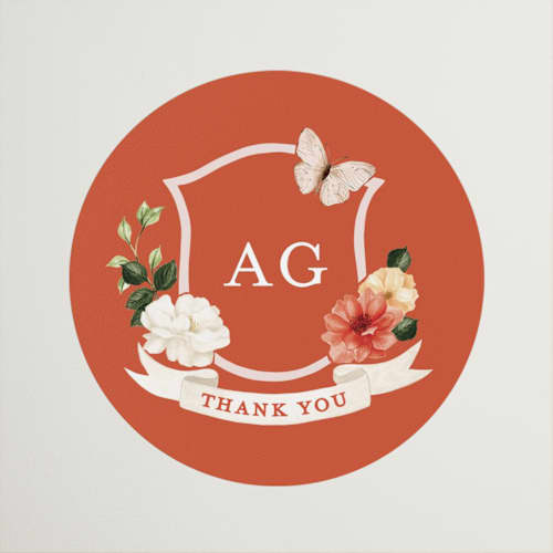 This is a verona sunset wedding favor labels with standard by Sarah Knight called fleur printing on uncoated sticker paper in sticker