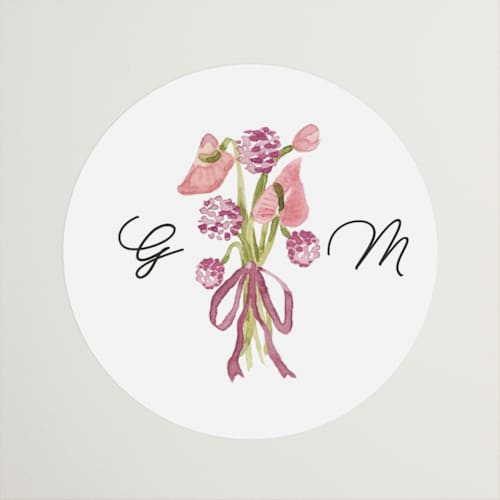 This is a deep blush wedding favor labels with standard by Pati Cascino called barolo printing on uncoated sticker paper in sticker