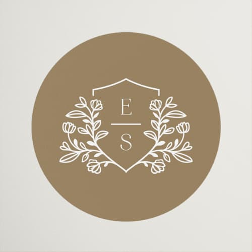 This is a ivory wedding favor labels with standard by Mansi Verma called gold crest printing on uncoated sticker paper in sticker
