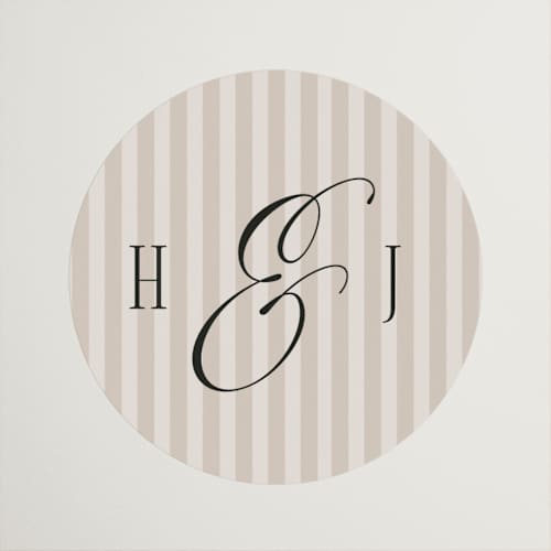 This is a linen wedding favor labels with standard by Kate Ahn called mirin printing on uncoated sticker paper in sticker